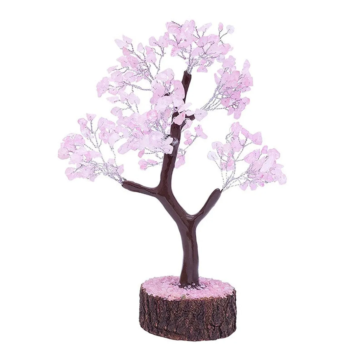 Front view of a pink crystal wish tree showpiece on a white background