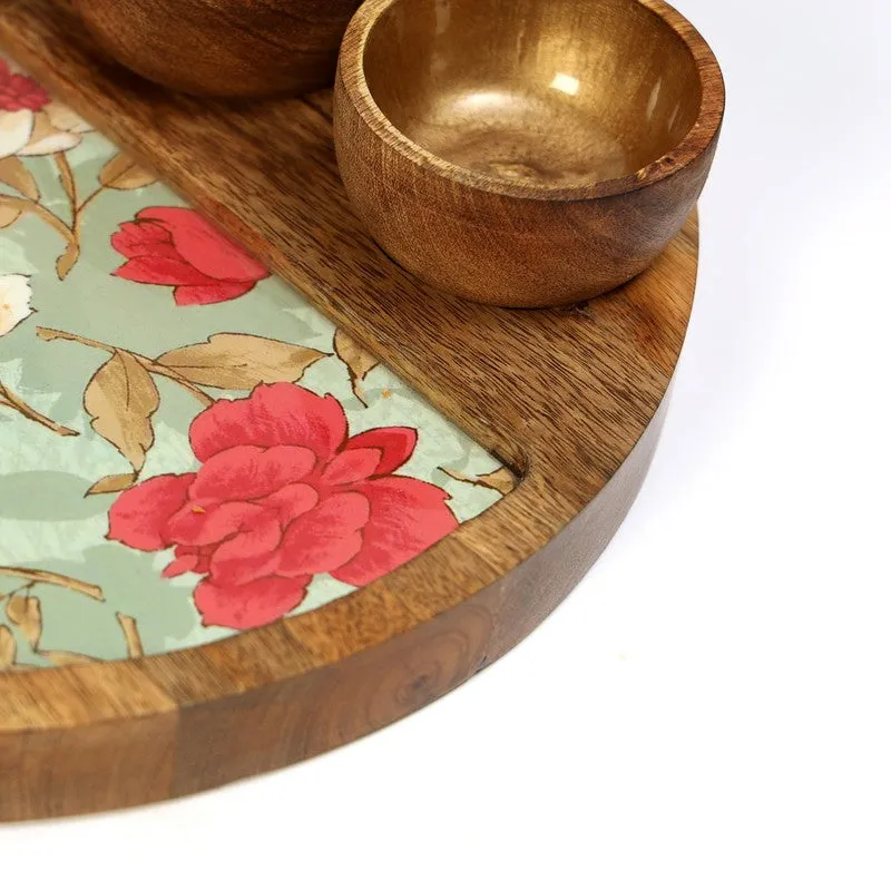 FloriNest Round Mango Wood Platter With Dip Bowl - Four Piece Set media 6