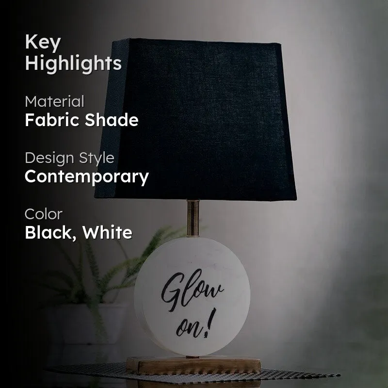 Glow On Marble & Brass Base Fabric Table Lamp - Black,White media 2