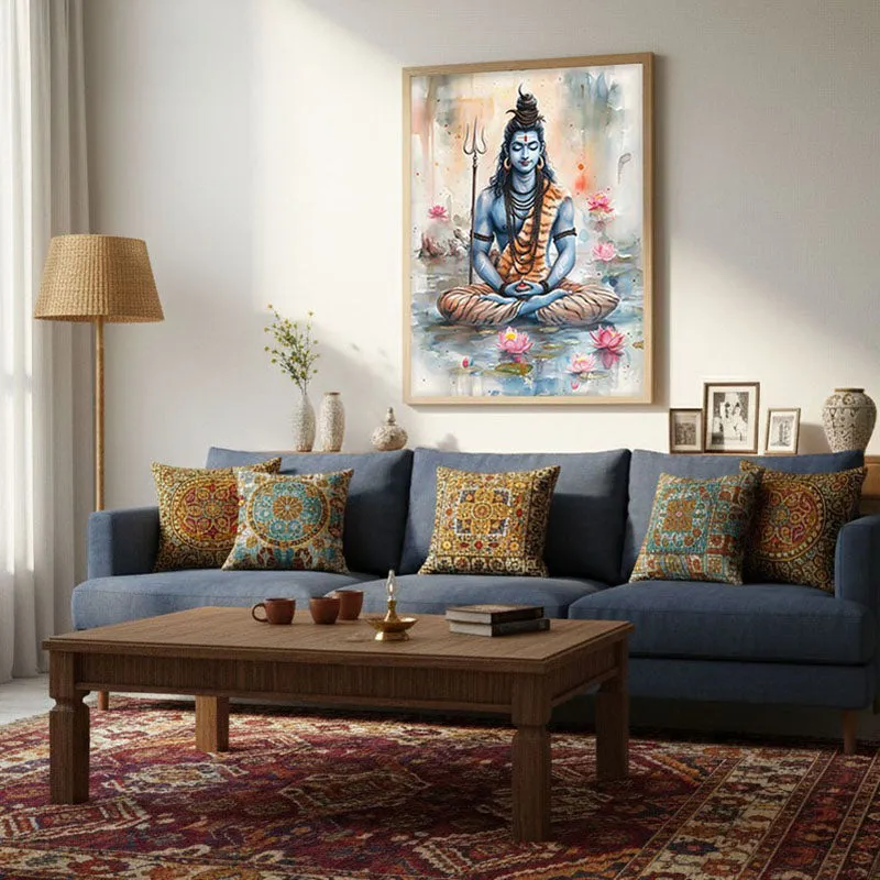 Adiyogi Shankara Spiritual Archival Paper Wall Painting - Natural Brown Frame media 4