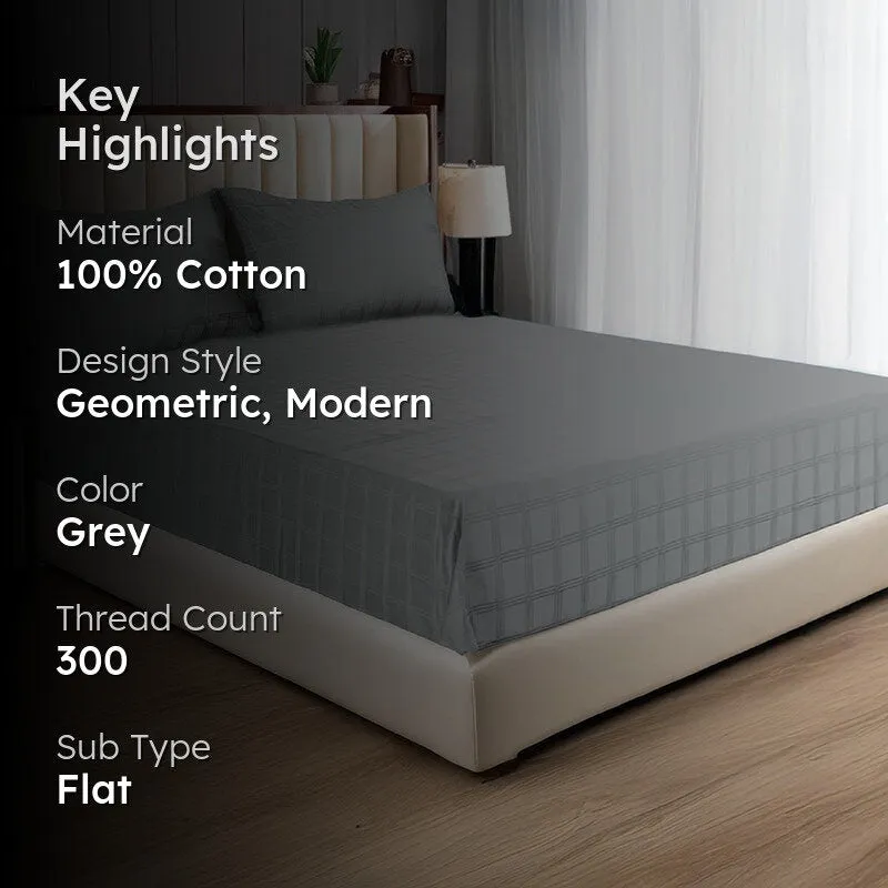 Urban Space Grey Checks Cotton Bedsheet - 300 TC media 2