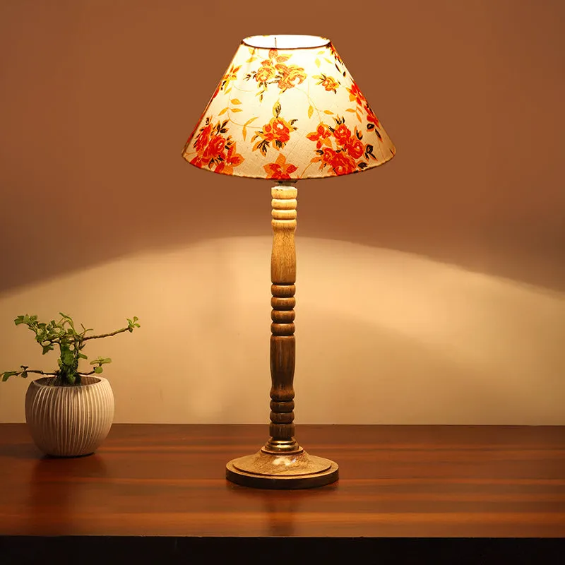 Garden Lights Table Lamp With Carved Wooden Base - Multicolor media 2