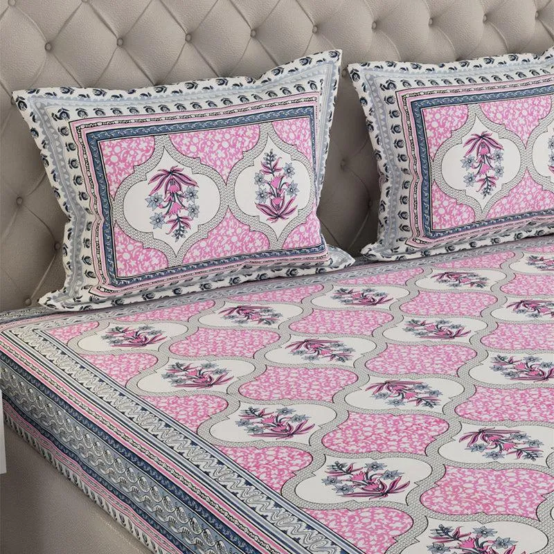 Devarna Printed Cotton Bedsheet (Pink) - 240 TC media 3
