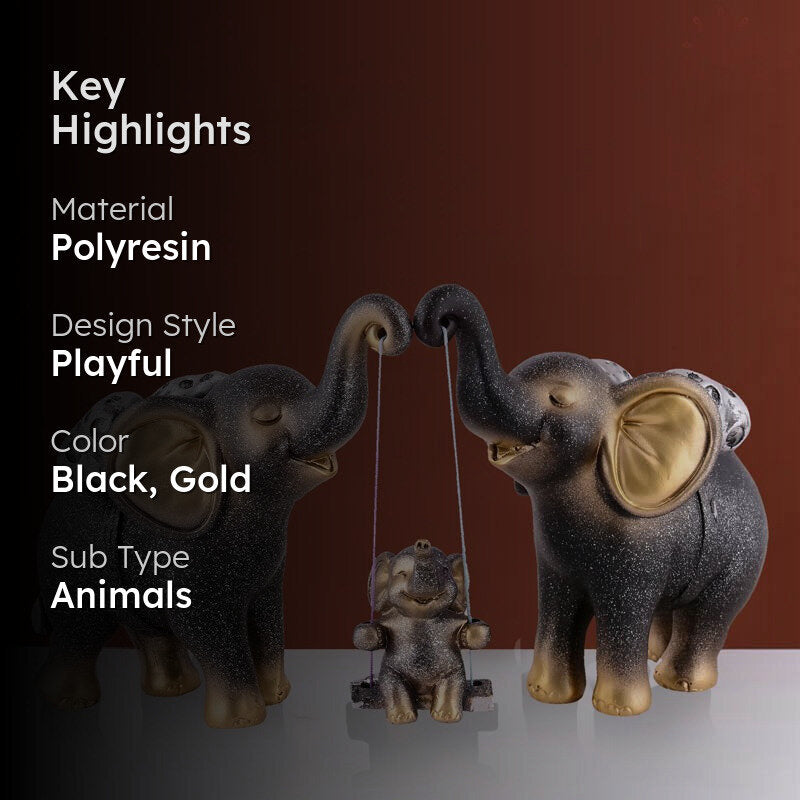 Tiny Tuskers Painted Polyresin Elephant Showpiece - Black media 2