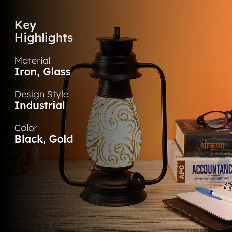 Saagar Mosaic Lantern Iron Table Lamp - Black,Gold media 2
