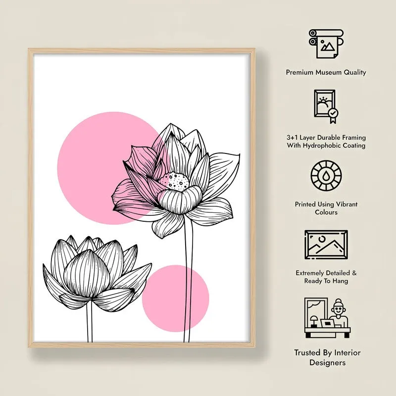 Lotus Lines Archival Paper Wall Art - Natural Brown Frame media 9