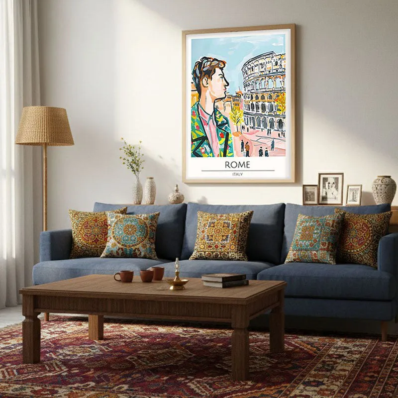 Vintage Rome Framed Canvas Archival Canvas Wall Painting - Natural Brown Frame media 4