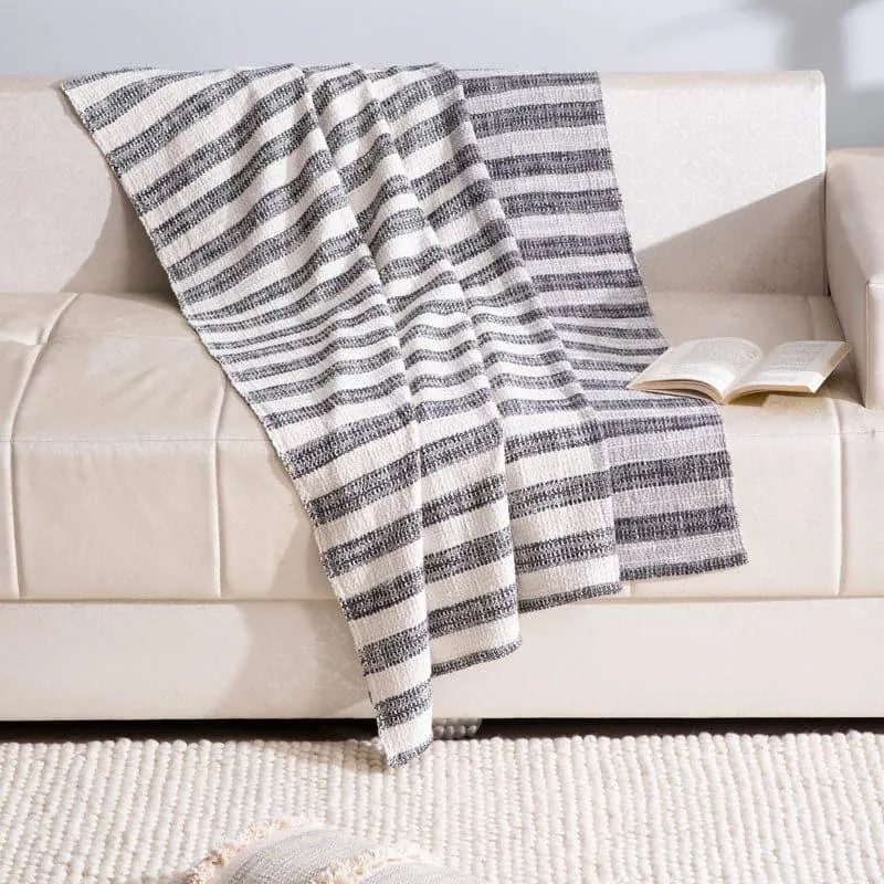Trimo Stripe Woven Throw - Off White & Grey media 1