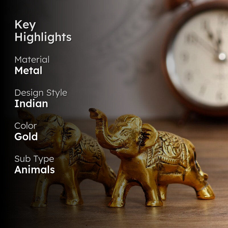 Elephant Raja Metal Showpiece - Set Of Two media 2