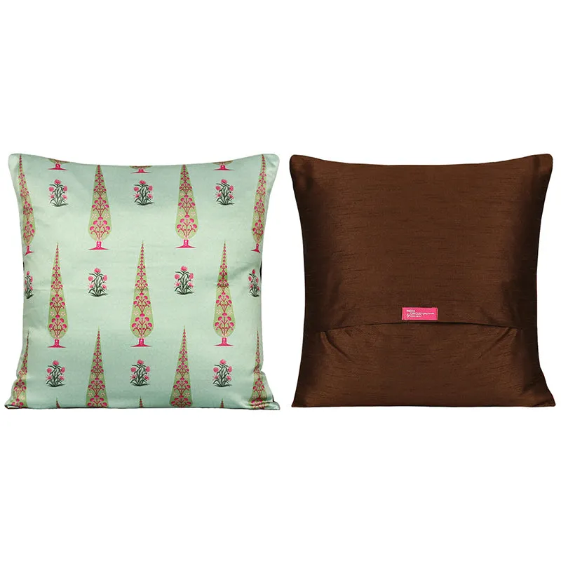 India Circus Peacock & Pine Printed Satin Cushion Cover - Set Of Five media 3