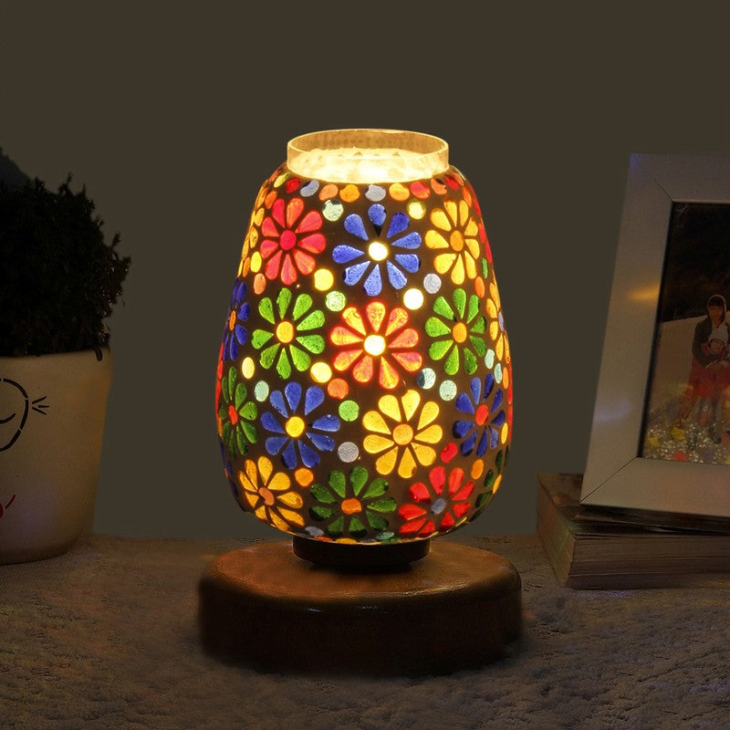 Skylune Glass Table Lamp With Wooden Base - Multicolor
