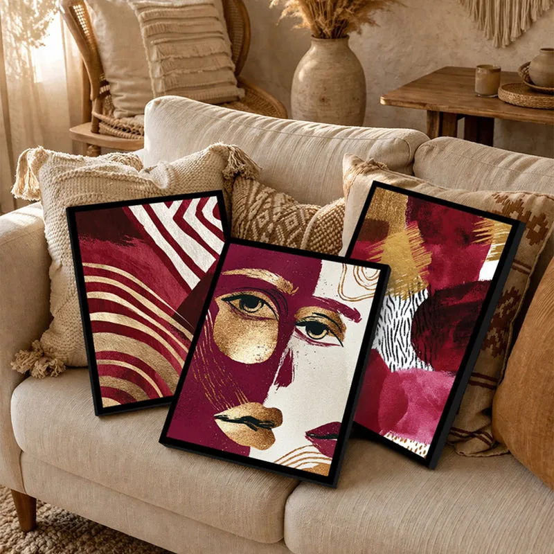 Golden Gaze Poetic Faces Wall Art - Set Of Three media 4