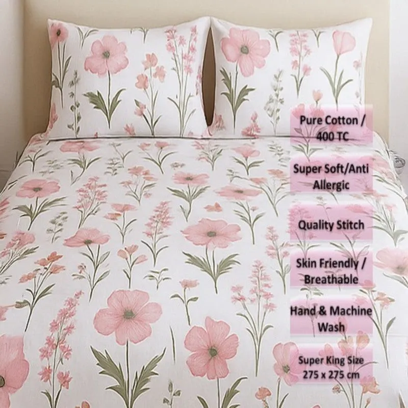 Flora Mist Cotton Bedsheets (Pink) - 400 TC media 8