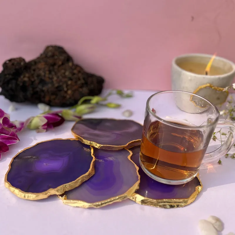 Candra Handcrafted Brazilian Agate Coaster (Purple) - Set Of Four media 4