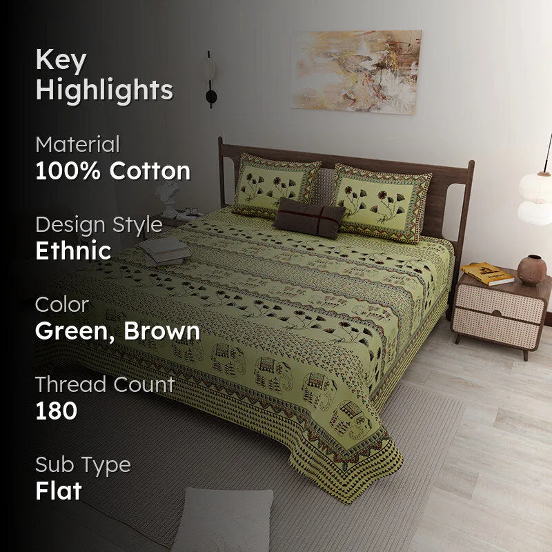 Aashvi Ethnic Cotton Bedsheet (Light Green) - 180 TC media 2