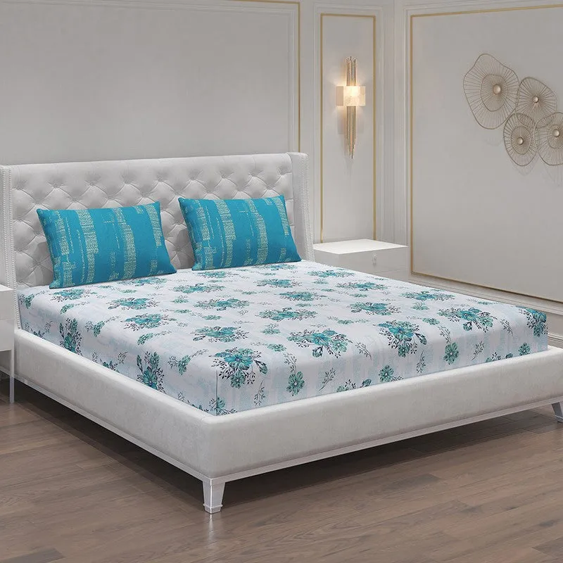 Monte Carlo Petal Story Cotton Bedsheet (White,Blue) - 104 TC media 1