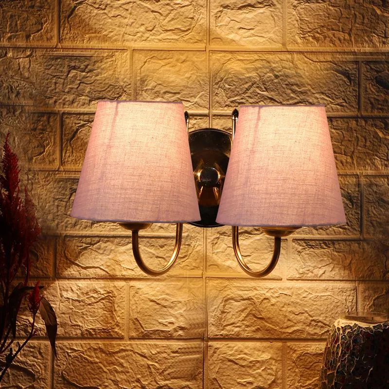 Veda Duo Conical Fabric & Metal Wall Lamp - Grey media 1