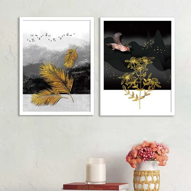 Nature Glide Paper Wall Painting With MDF Frame (White) - Set Of Two media 1