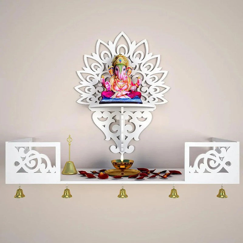 Prarthana Space Mandir with Shelf (White) media 3