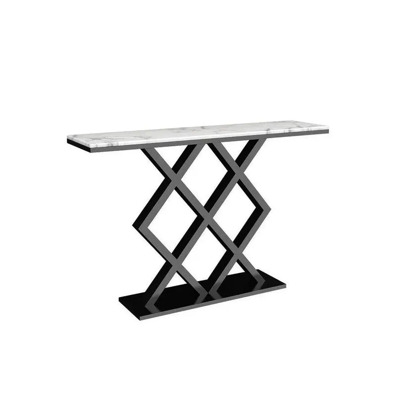 X Rhombus Metal Console Table with Mrable Top - Large media 4