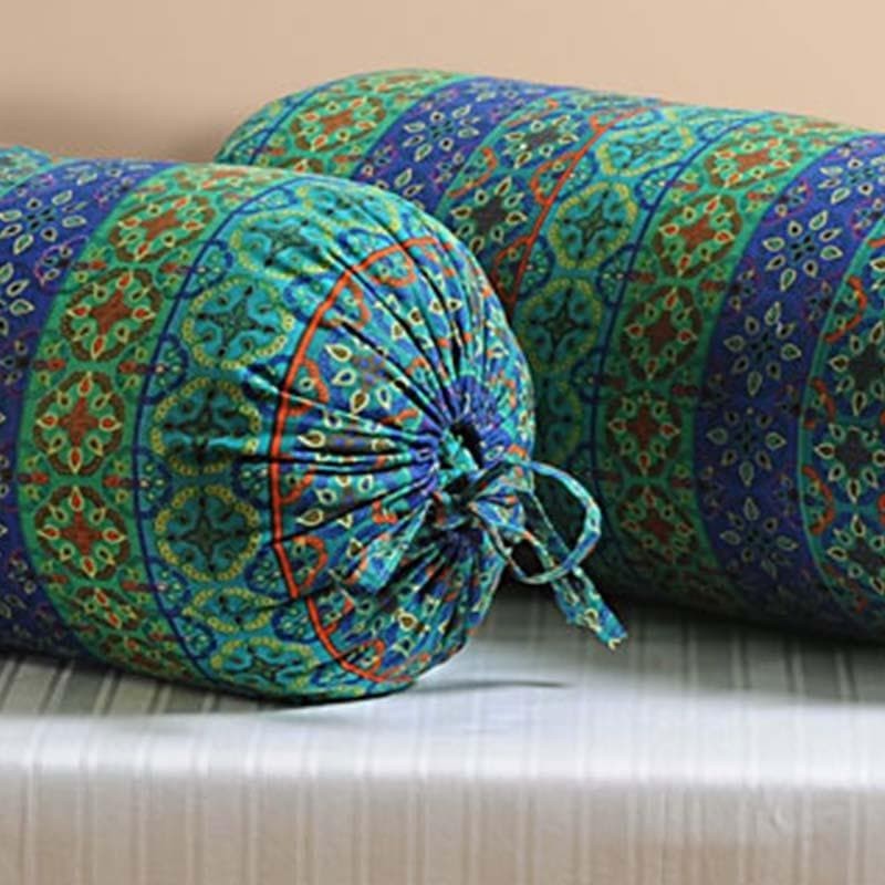 Swayam Festive Turquoise Bolster Cover - Set Of Two media 5