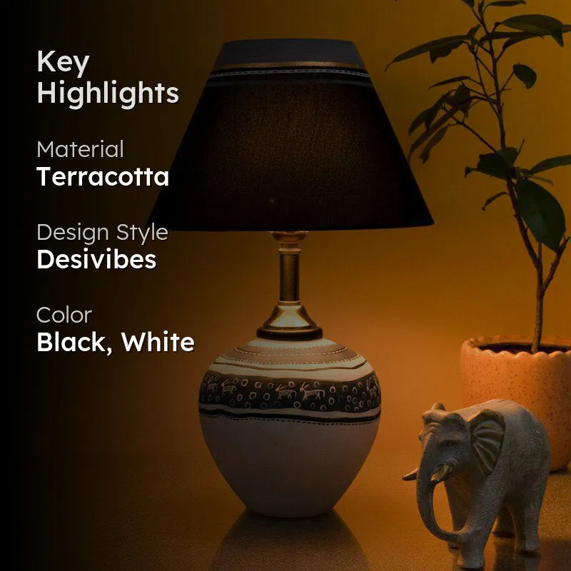 Ravish Terracotta Table Lamp - Black,White media 2