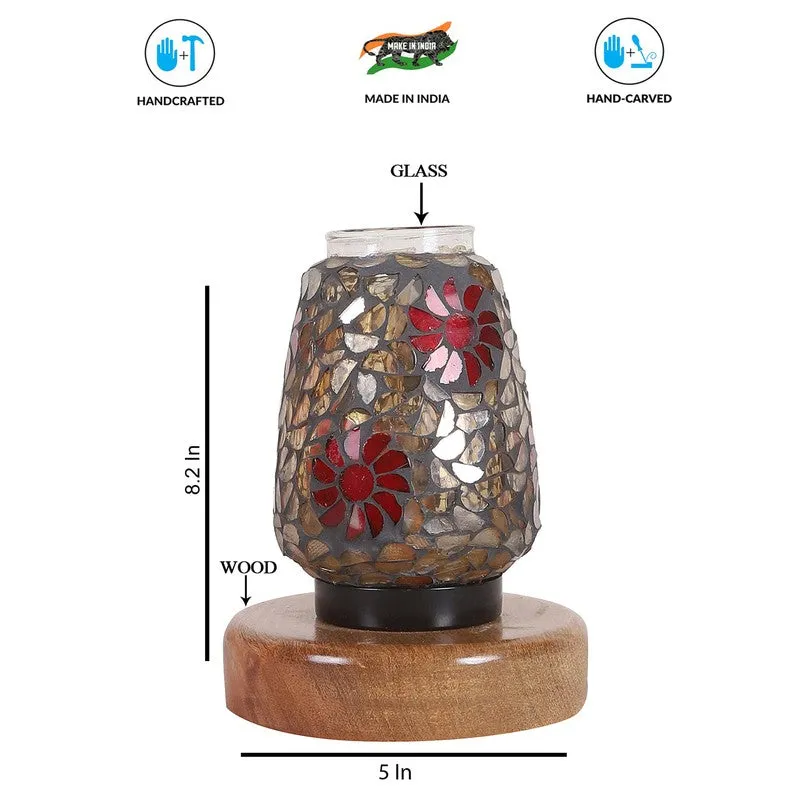 Huetrail Mosaic Glass Wooden Table Lamp With Base - Multicolor media 8