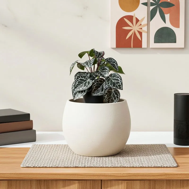 Artificial Philodendron Plant With Black Fiber Pot (Silver) - 0.6 Feet media 1