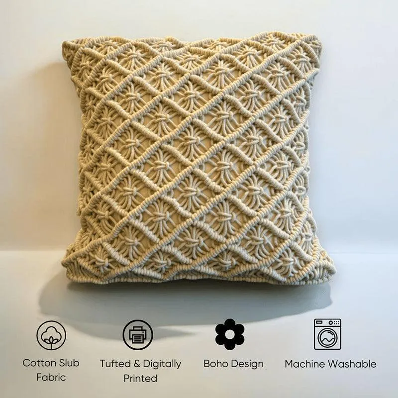 Nomad's Rest Macrame Tufted Cotton Cushion Cover - Set Of Three media 3