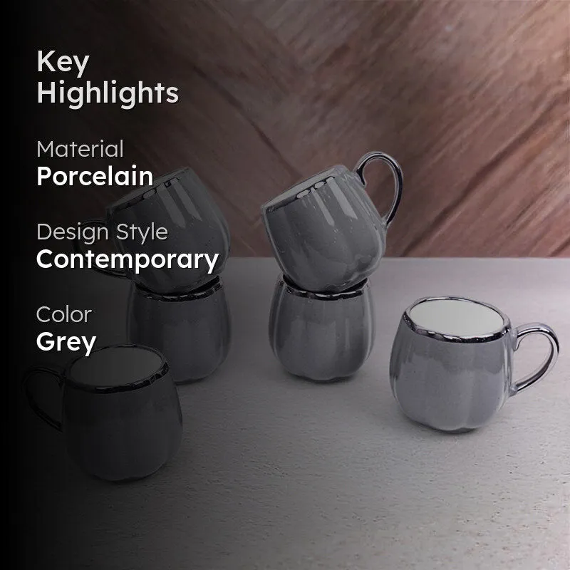 Magina Porcelain Tea Cup (180 mL Each/Grey) - Set of Six media 2