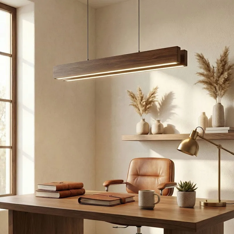 Galatea Linear LED Wooden Ceiling Lamp - Brown media 1