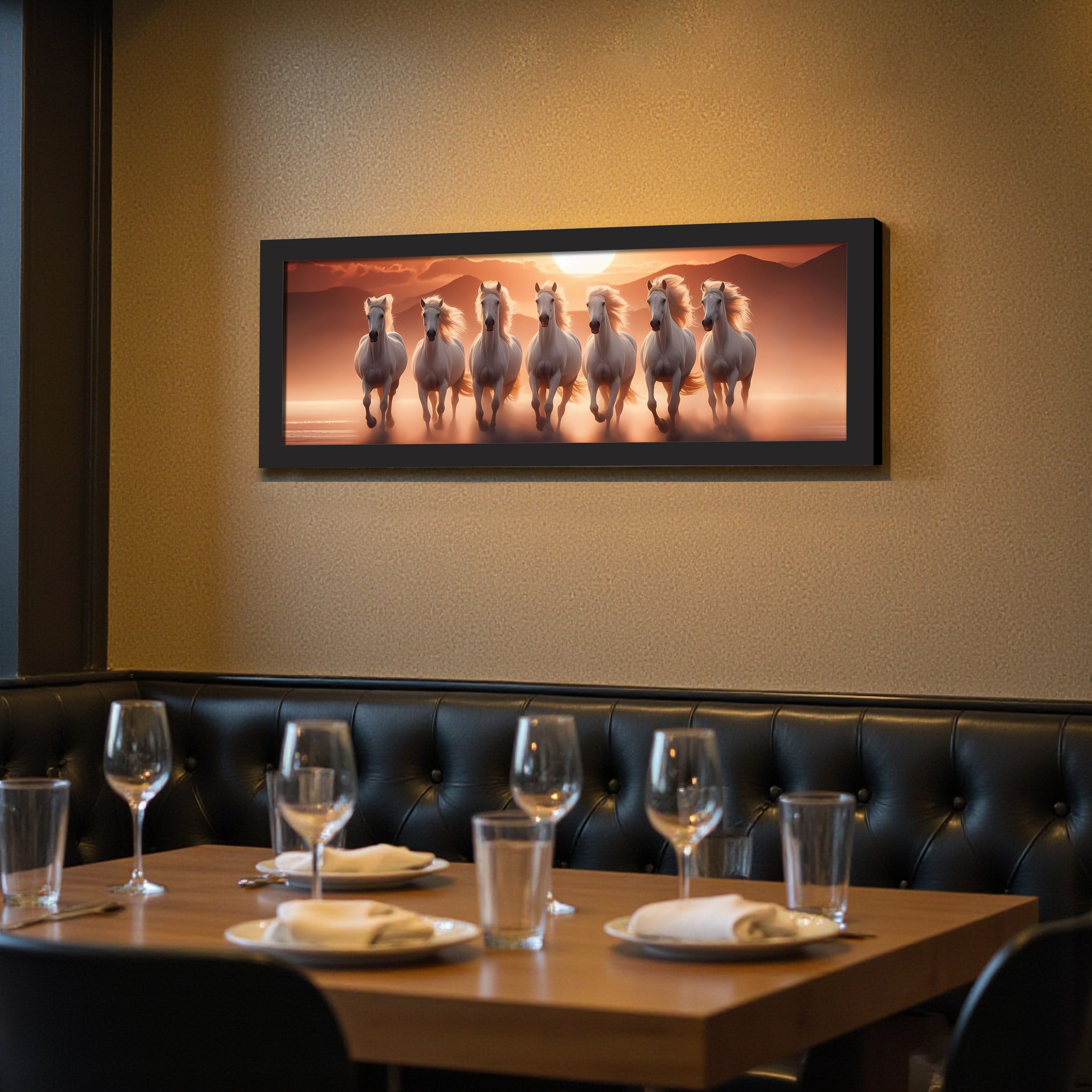 Auron Golden Horizon Horse Wall Painting With Frame media 7