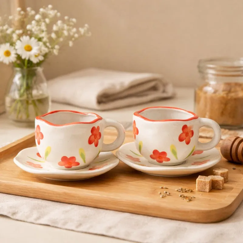 Floral Ceramic Coffee Mug (290 mL Each) - Four Piece Set media 1