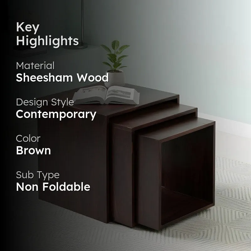 Tverox Sheesham Wooden Side & Bedside Table (Brown) - Set Of Three media 2