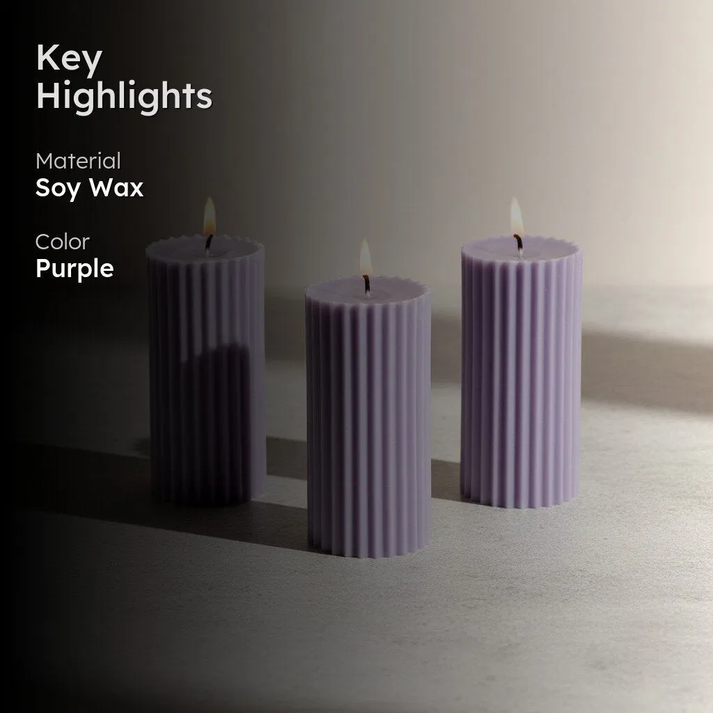 Lavender Fields Ribbed Pillar Scented Candles - Set Of 3 media 2