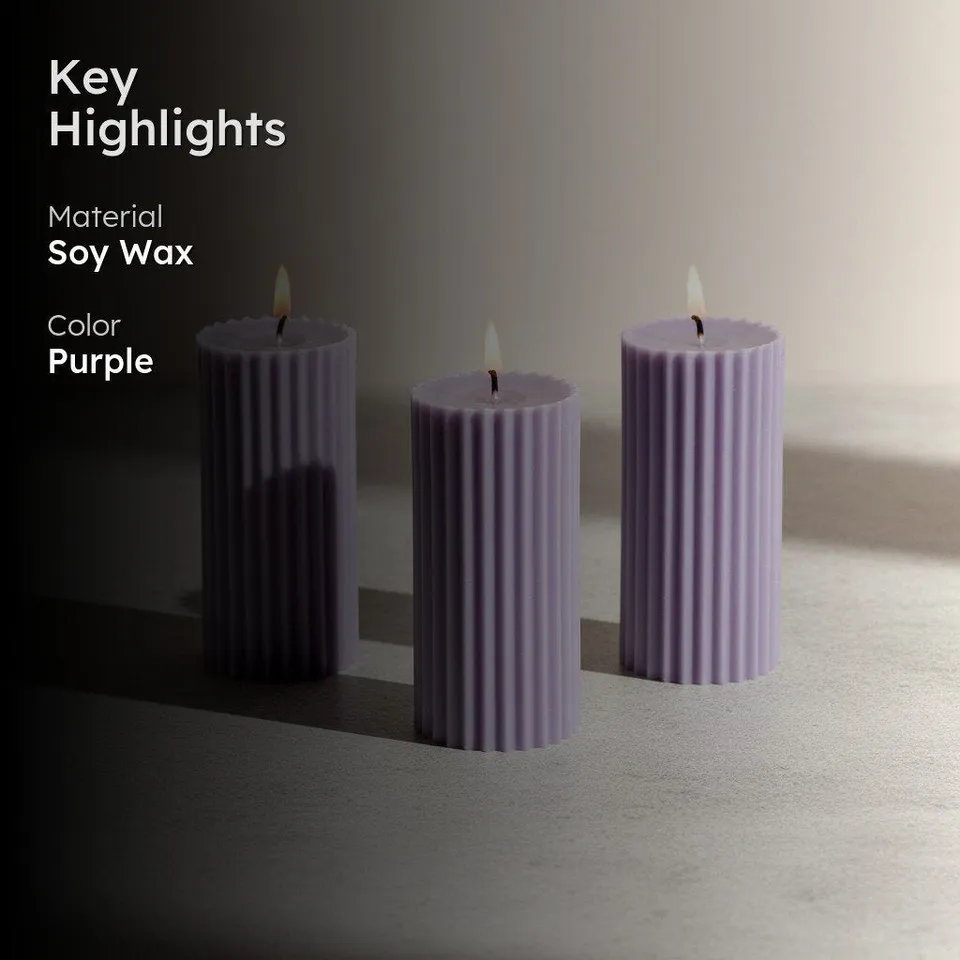 Lavender Fields Ribbed Pillar Scented Candles - Set Of 3 media 2