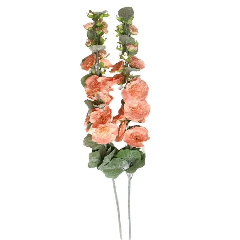 Fresh-Style Artificial Holyhocks Flower Stick (Peach) - Set of Two media 3