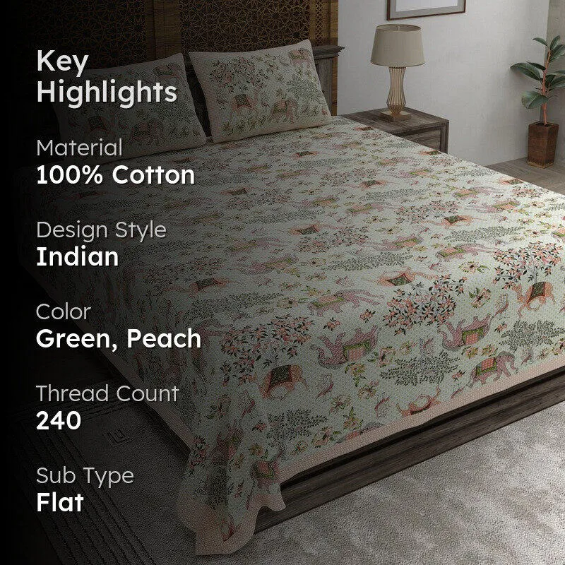 Royalet Cotton Bedsheet (Green,Peach) - 240 TC media 2