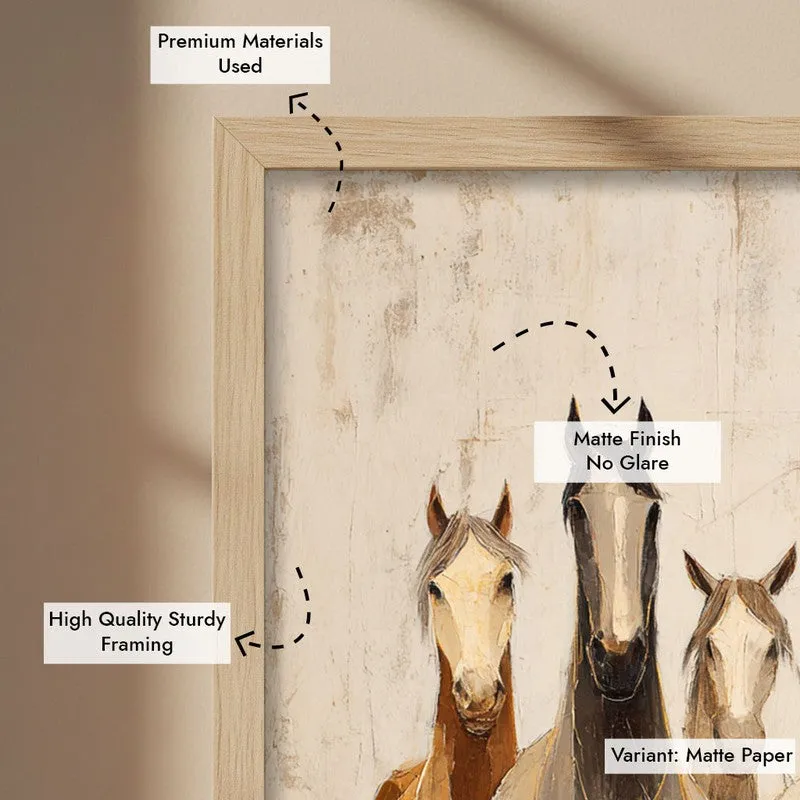 Dynamic Horse Wall Painting With Brown Frame media 9