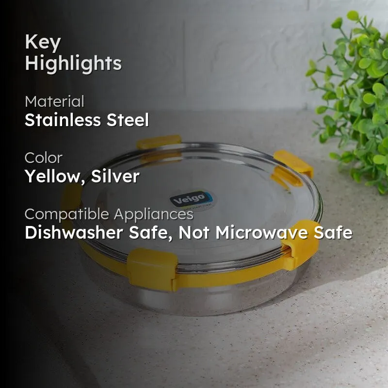 Clip Lock Lunch Box (875 mL) - Yellow & SIlver media 2