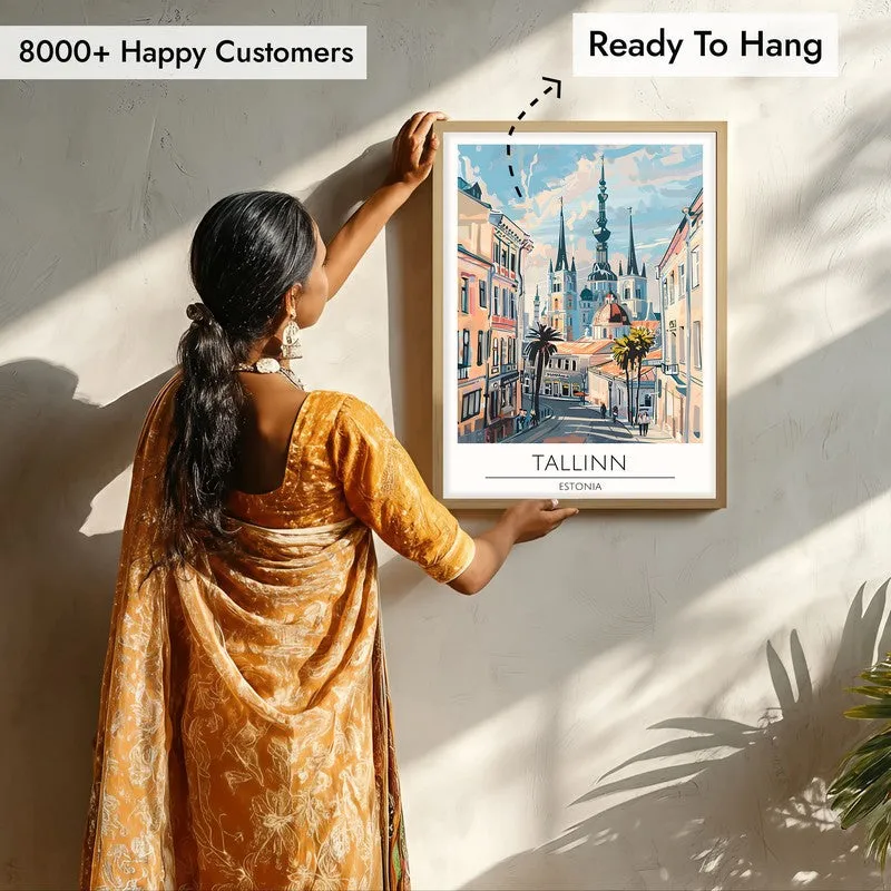 Vintage Tallin Framed Canvas Archival Canvas Wall Painting - Natural Brown Frame media 7