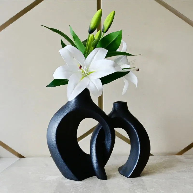 Harmony Loop Sculptural Ceramic Vase Set (Black) - Set Of Two media 1
