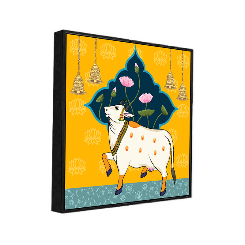 Sacred Cow Canvas Wall Painting With Frame - Black media 3