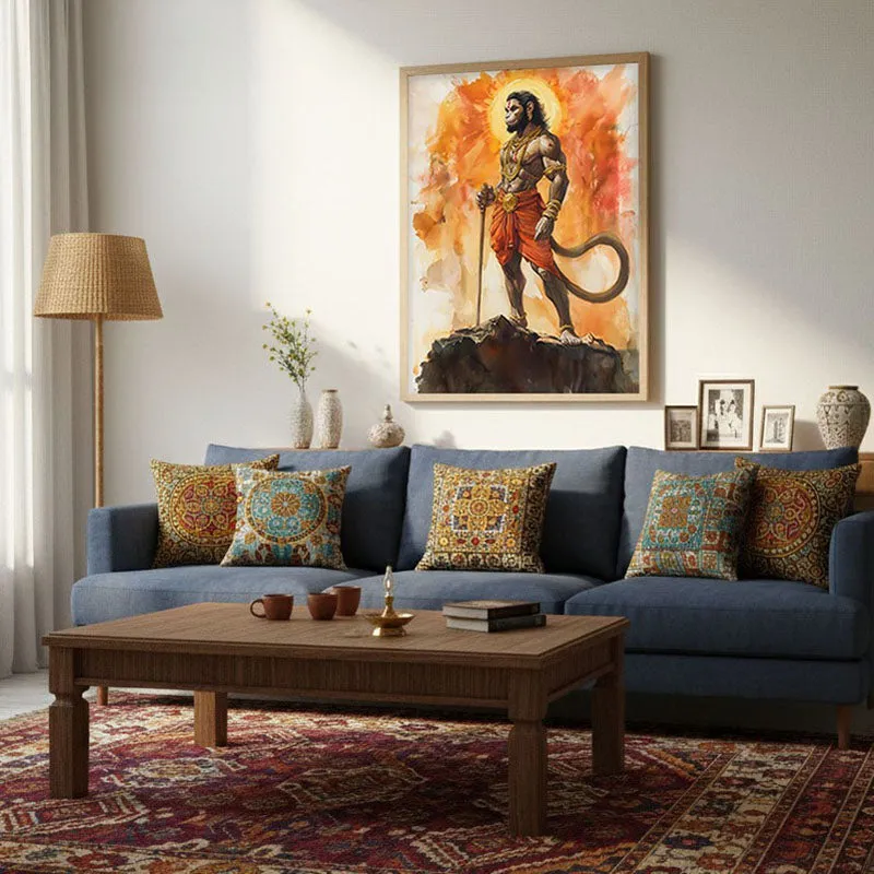 Anjaneya's Leap Spiritual Archival Paper Wall Painting - Natural Brown Frame media 4
