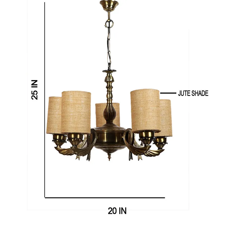 Vistara Cylindrical Golden Antique Ceiling Lamp - Beige media 5