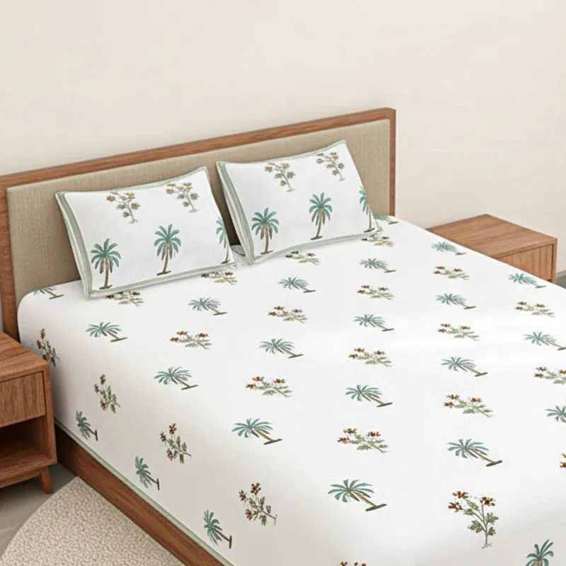 Haveli Cotton Bedsheet (White, Green) - 180 TC media 3