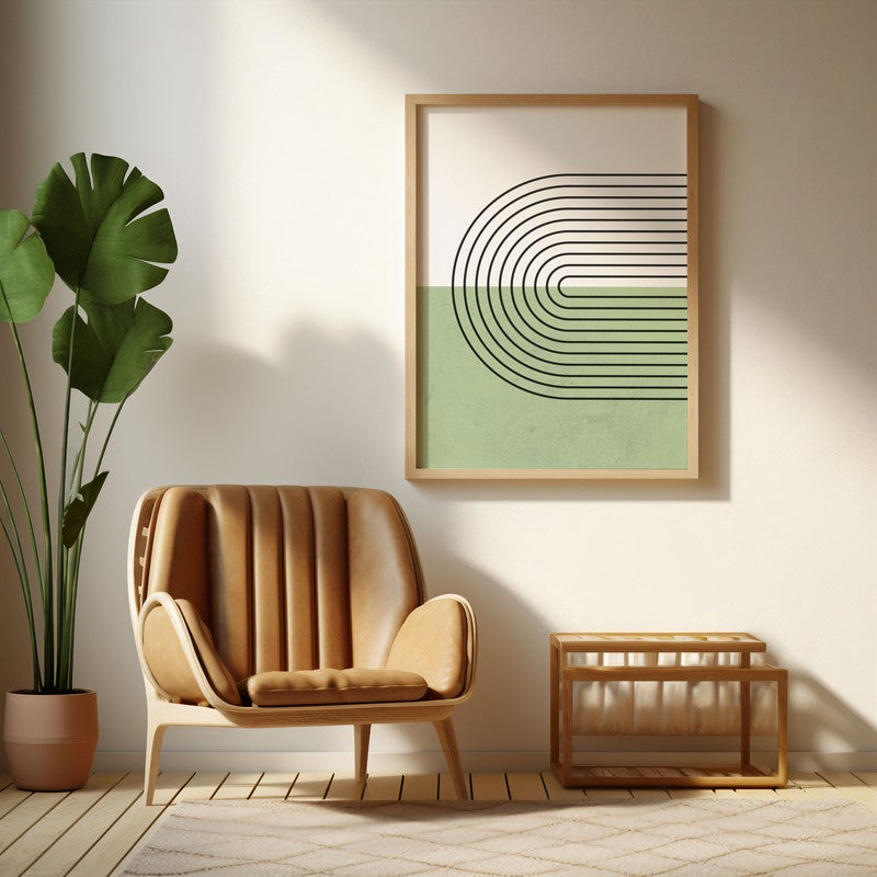 Cerchio Green Archival Canvas Wall Art - Natural Brown Frame