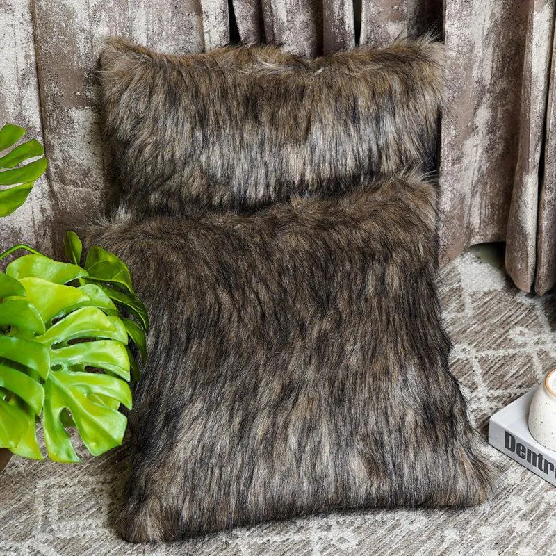 Velvuro Faux Fur Solid Cushion Cover (Dark Grey) - Set Of Two media 5