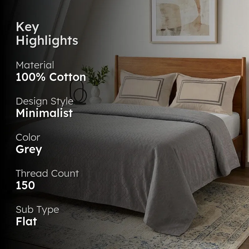 Grid Grace Cotton Bedsheet (Grey) - 150 TC media 2