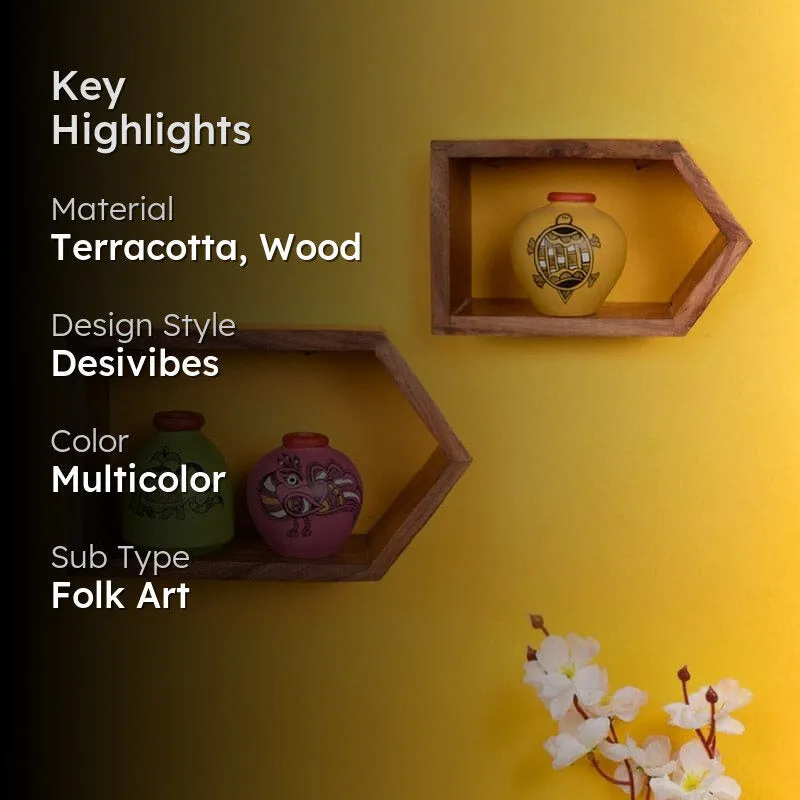 Priyank Wooden Wall Shelf With Pots - Set Of Five media 2